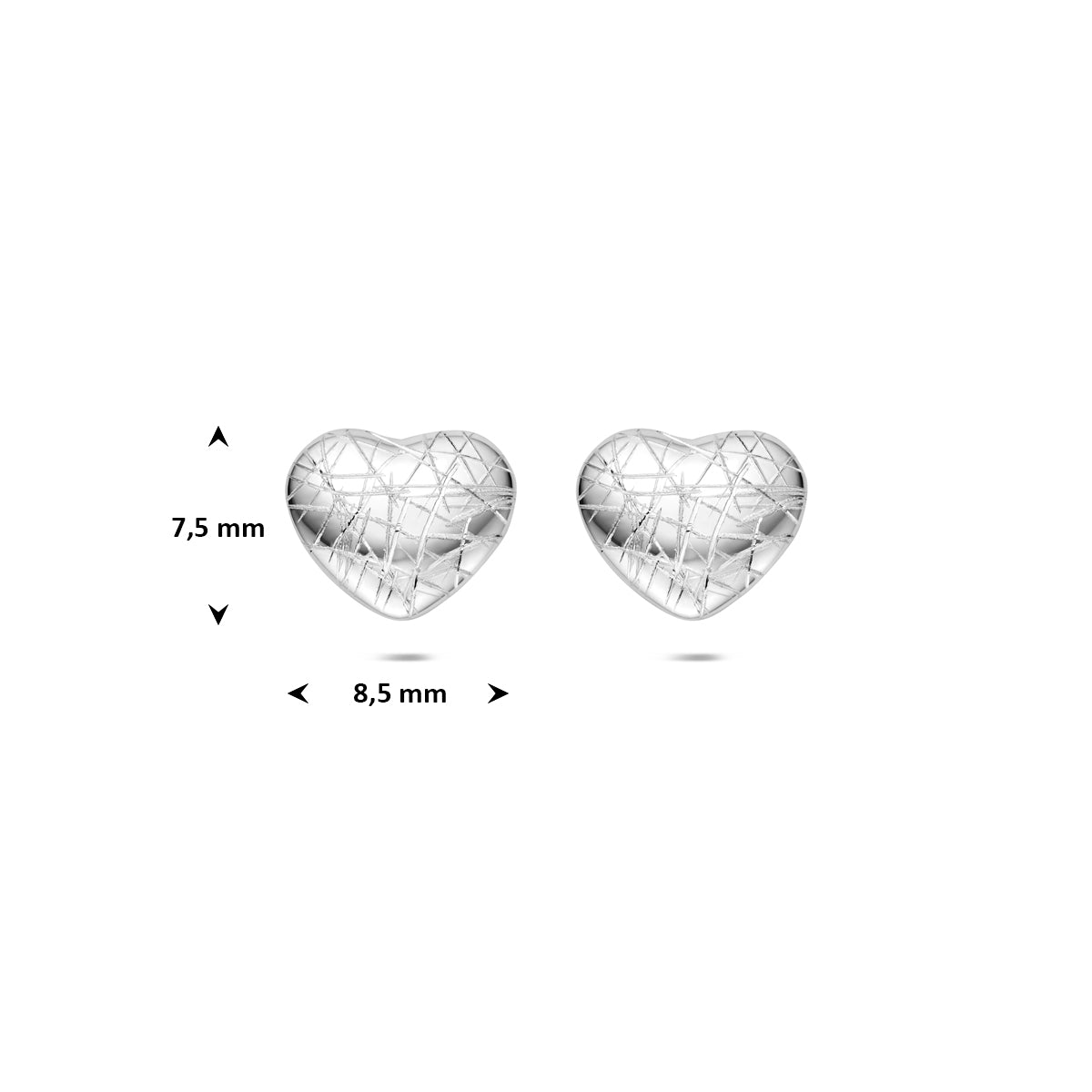 Oorknoppen gescratcht zilver gerhodineerd 7,5 mm