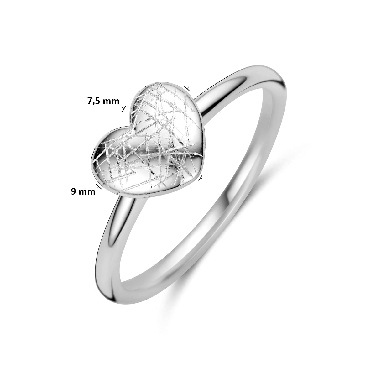 Ring hart gescratcht zilver gerhodineerd