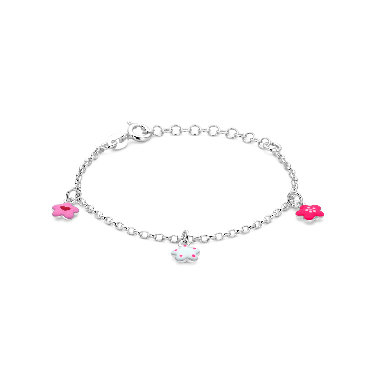 Armband bloemen emaille zilver gerhodineerd 13 + 3 cm 7 mm