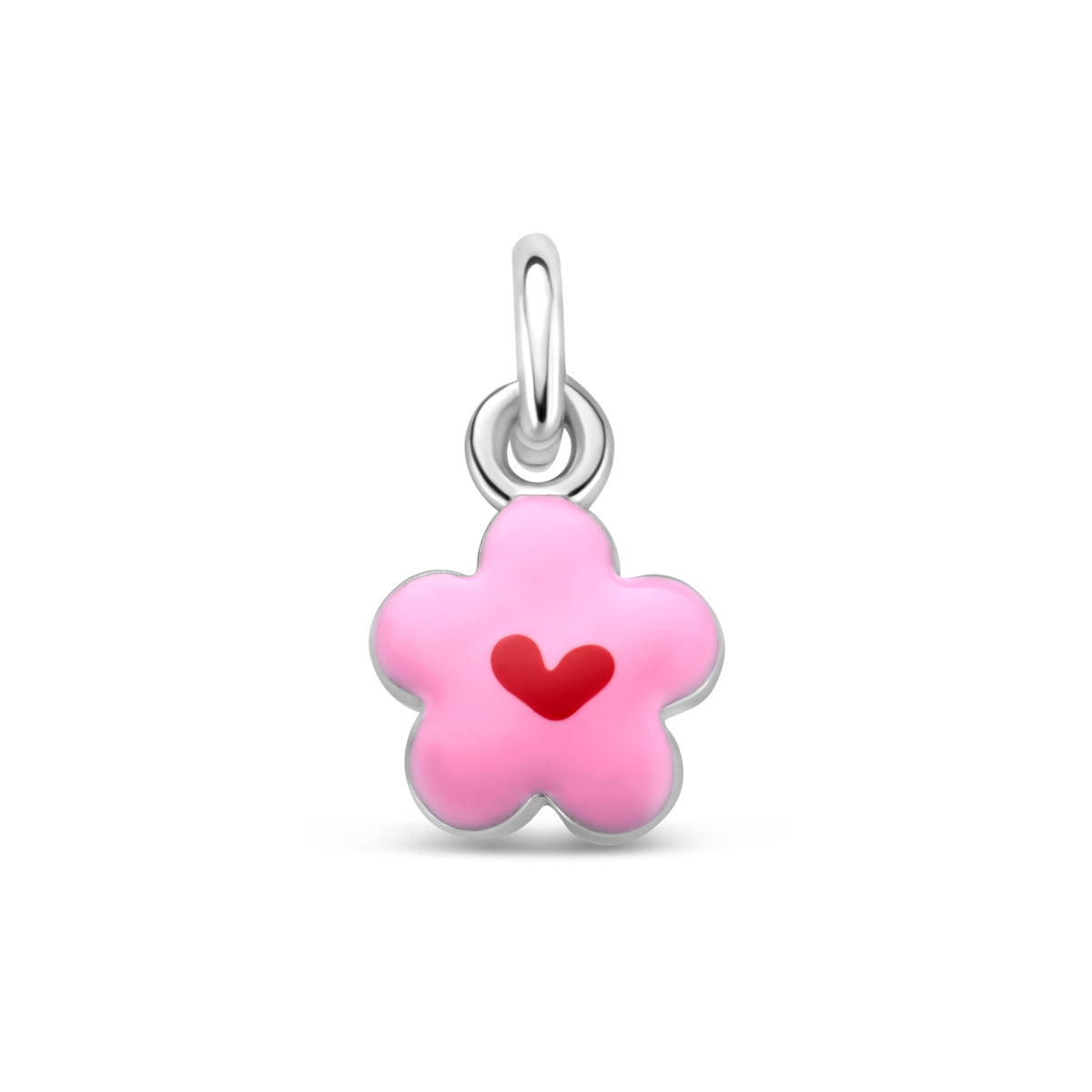 Hanger bloem emaille zilver gerhodineerd 7,5 mm