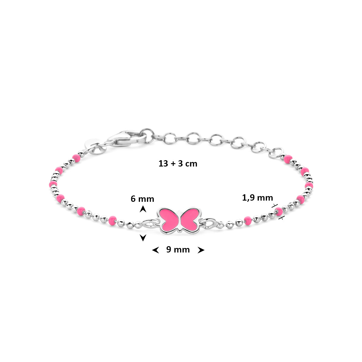Armband vlinder emaille zilver gerhodineerd 13 + 3 cm 9 mm