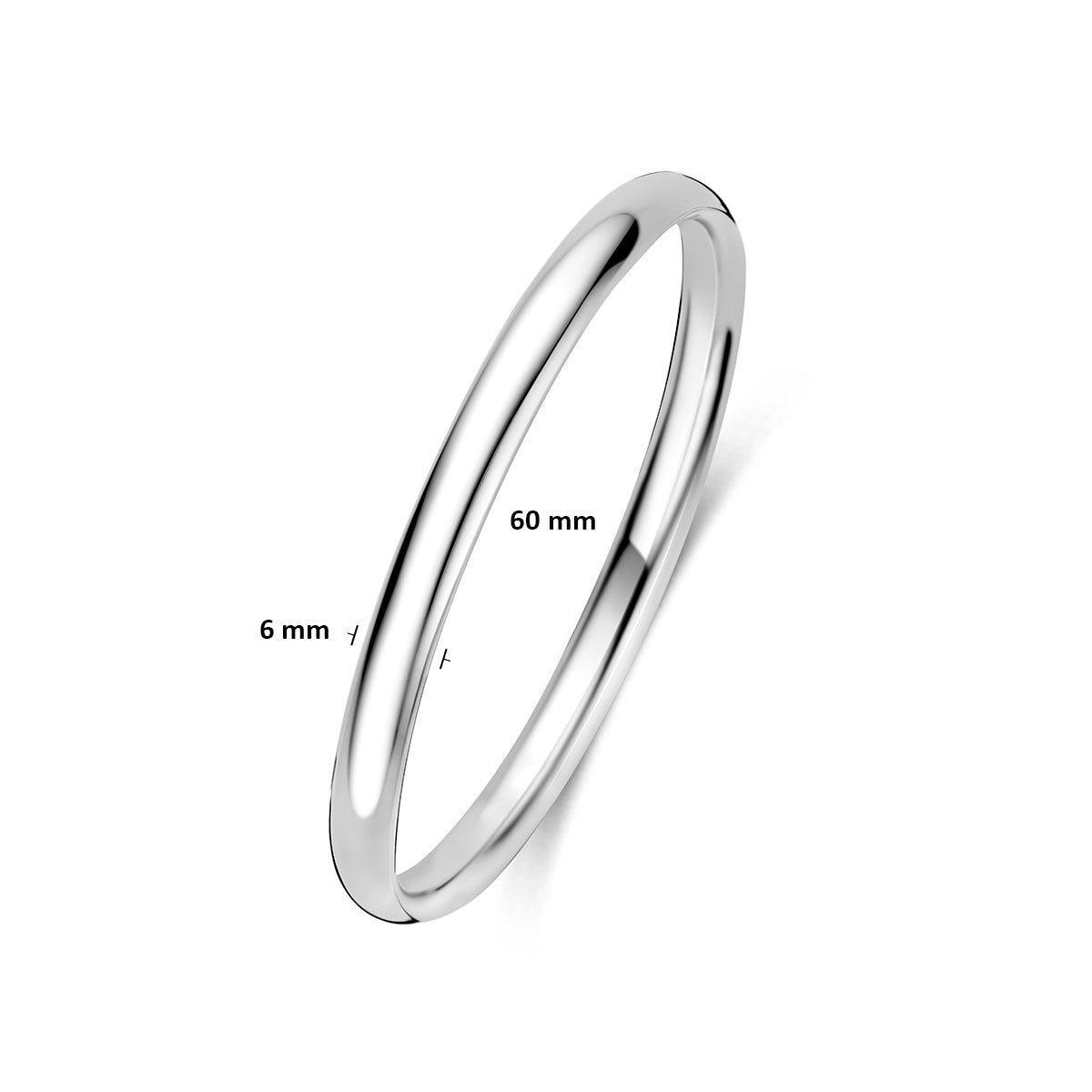 Bangle dop 6 mm ovale buis zilver gerhodineerd 60 mm