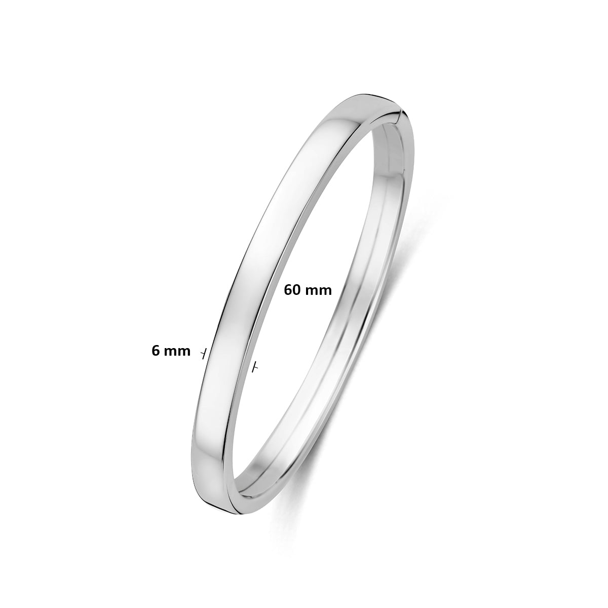 Bangle dop 6 mm vlakke buis zilver gerhodineerd 60 mm