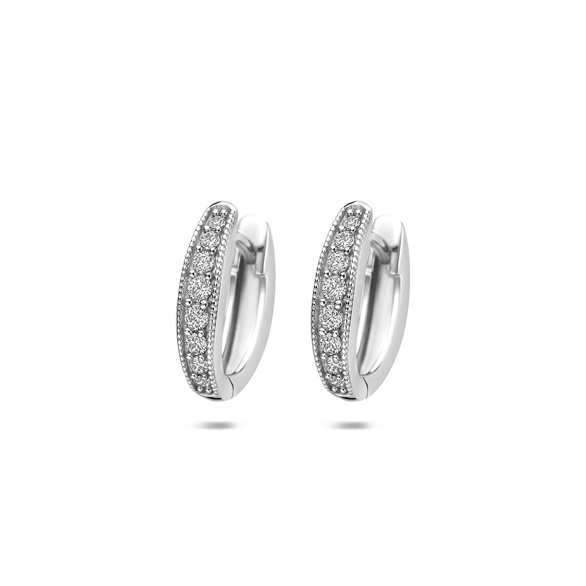 Klapoorringen zirkonia zilver gerhodineerd 14,5 mm briljant