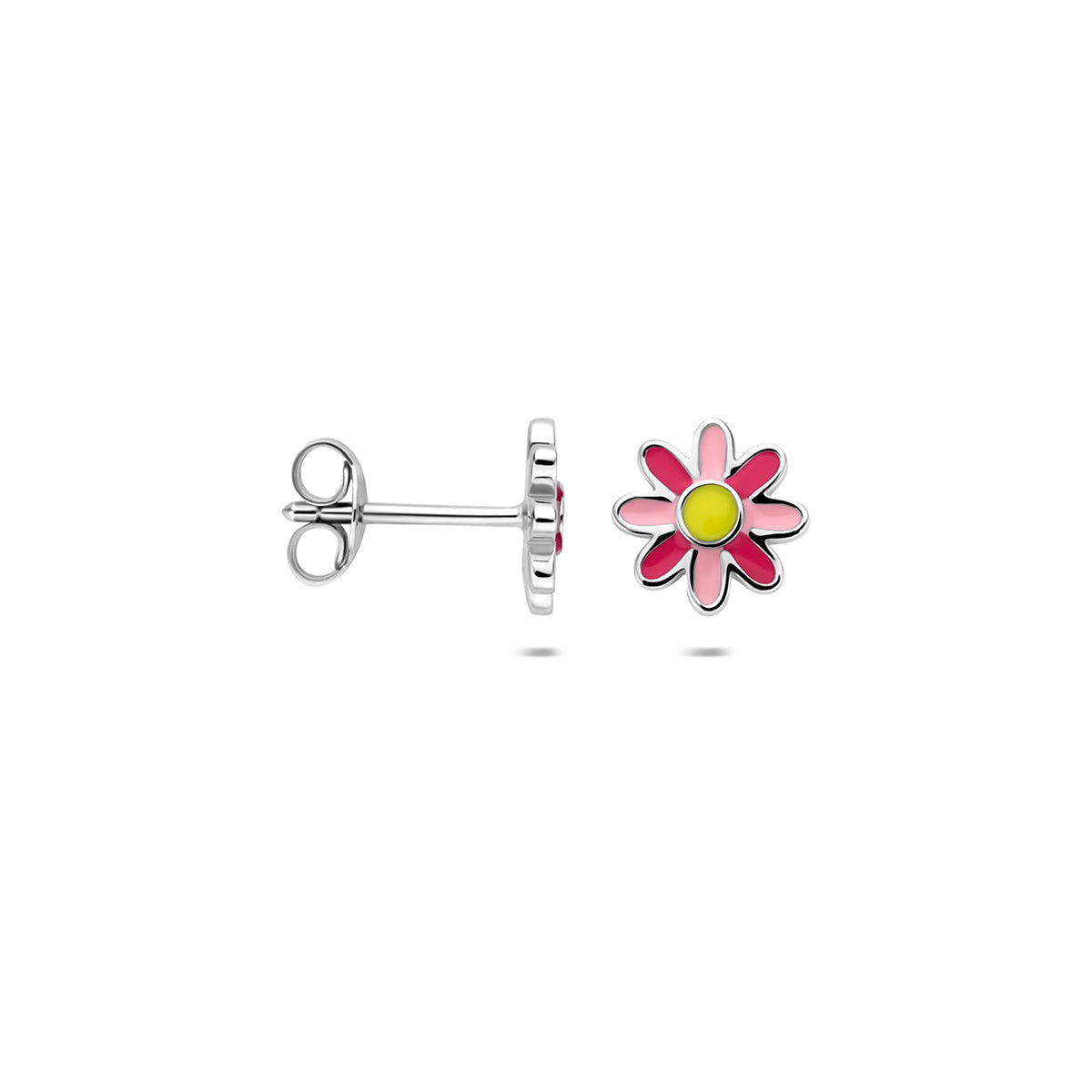 Oorknoppen emaille bloem zilver gerhodineerd 8 mm