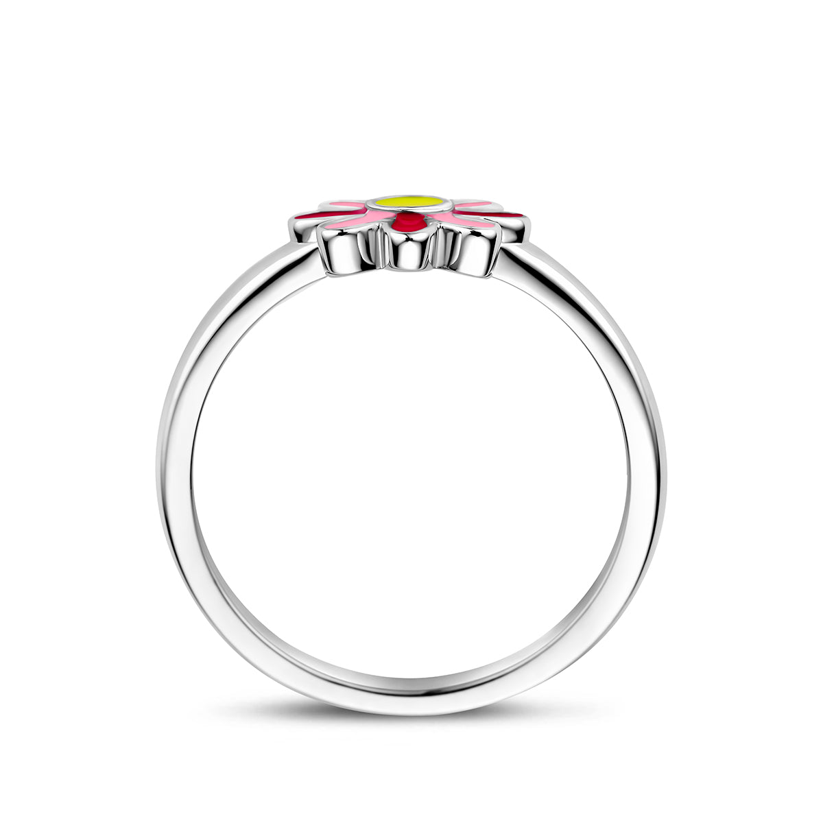 Ring emaille bloem zilver gerhodineerd