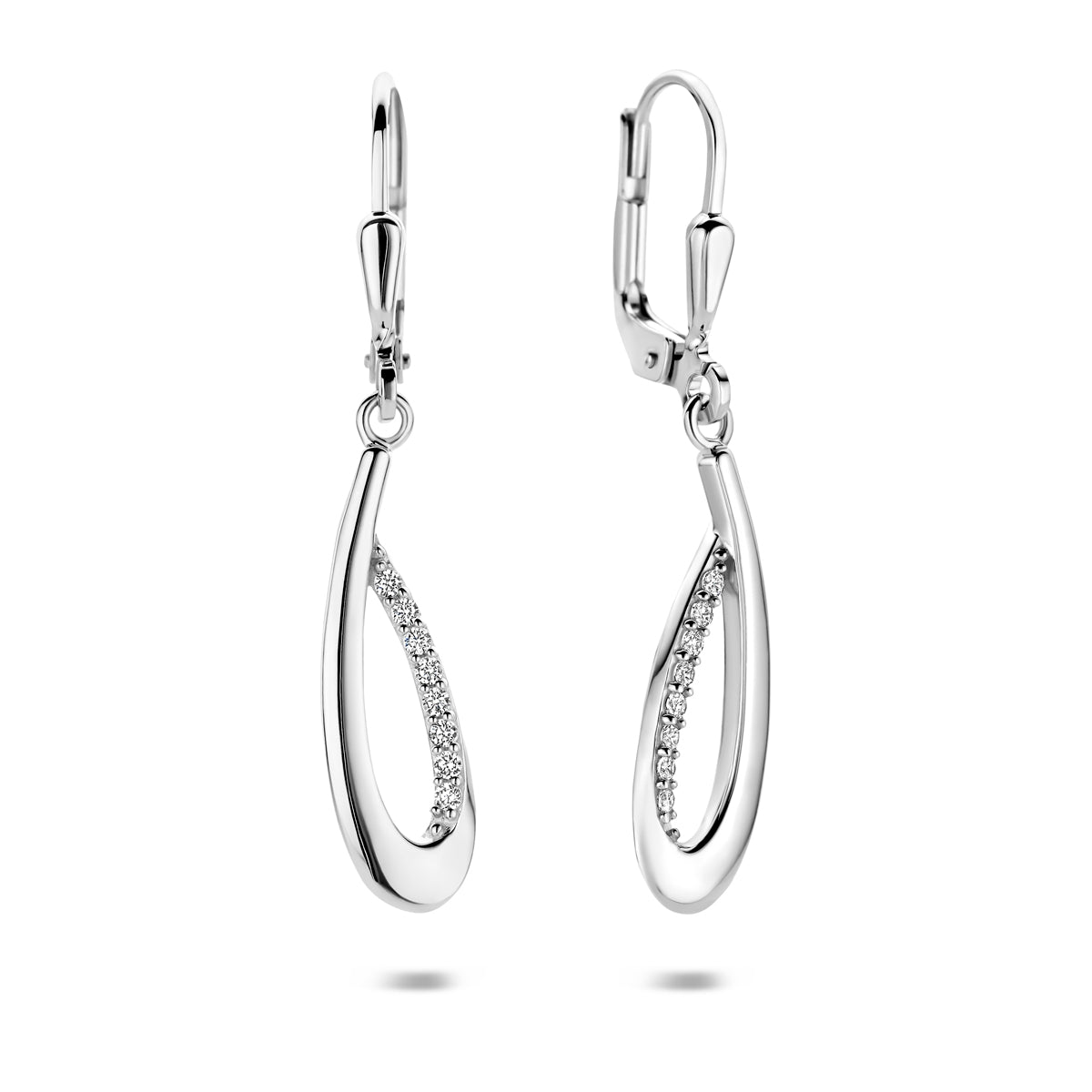 Oorhangers zirkonia brisur haak zilver gerhodineerd 35 mm wit