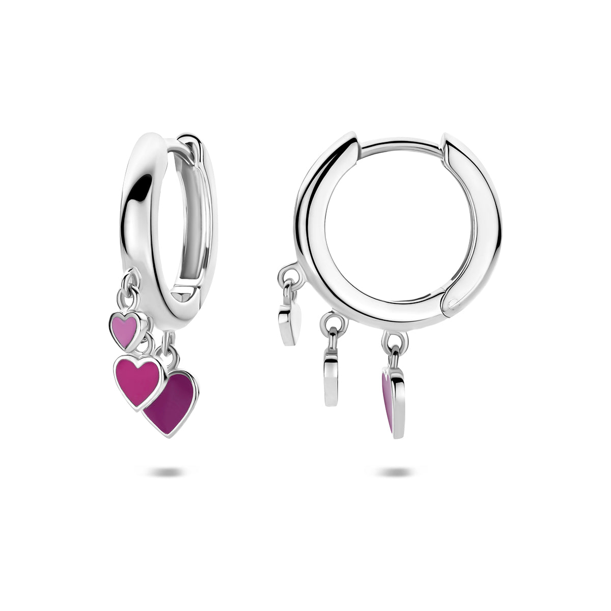Klapoorringen emaille hartjes zilver gerhodineerd 22 mm