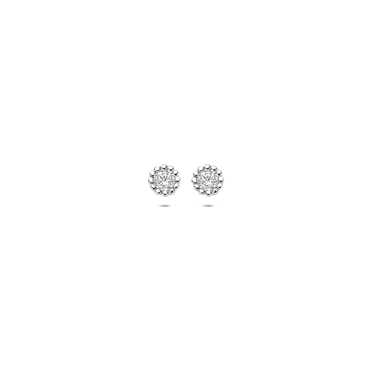Oorknoppen zirkonia zilver gerhodineerd 4 mm