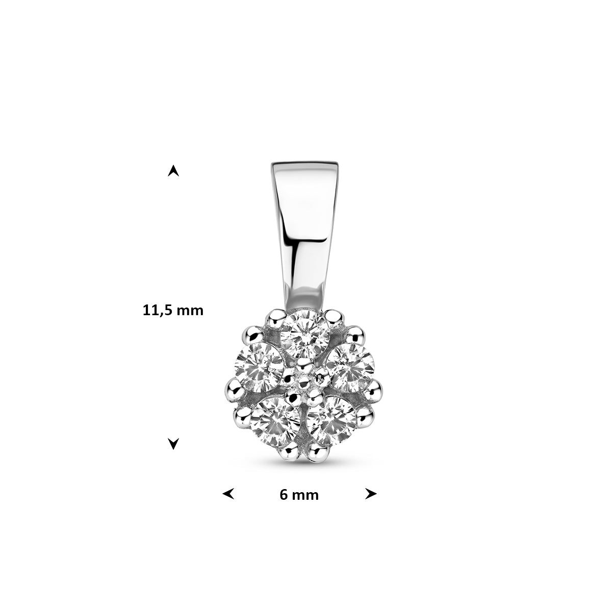 Hanger zirkonia zilver gerhodineerd 6 mm