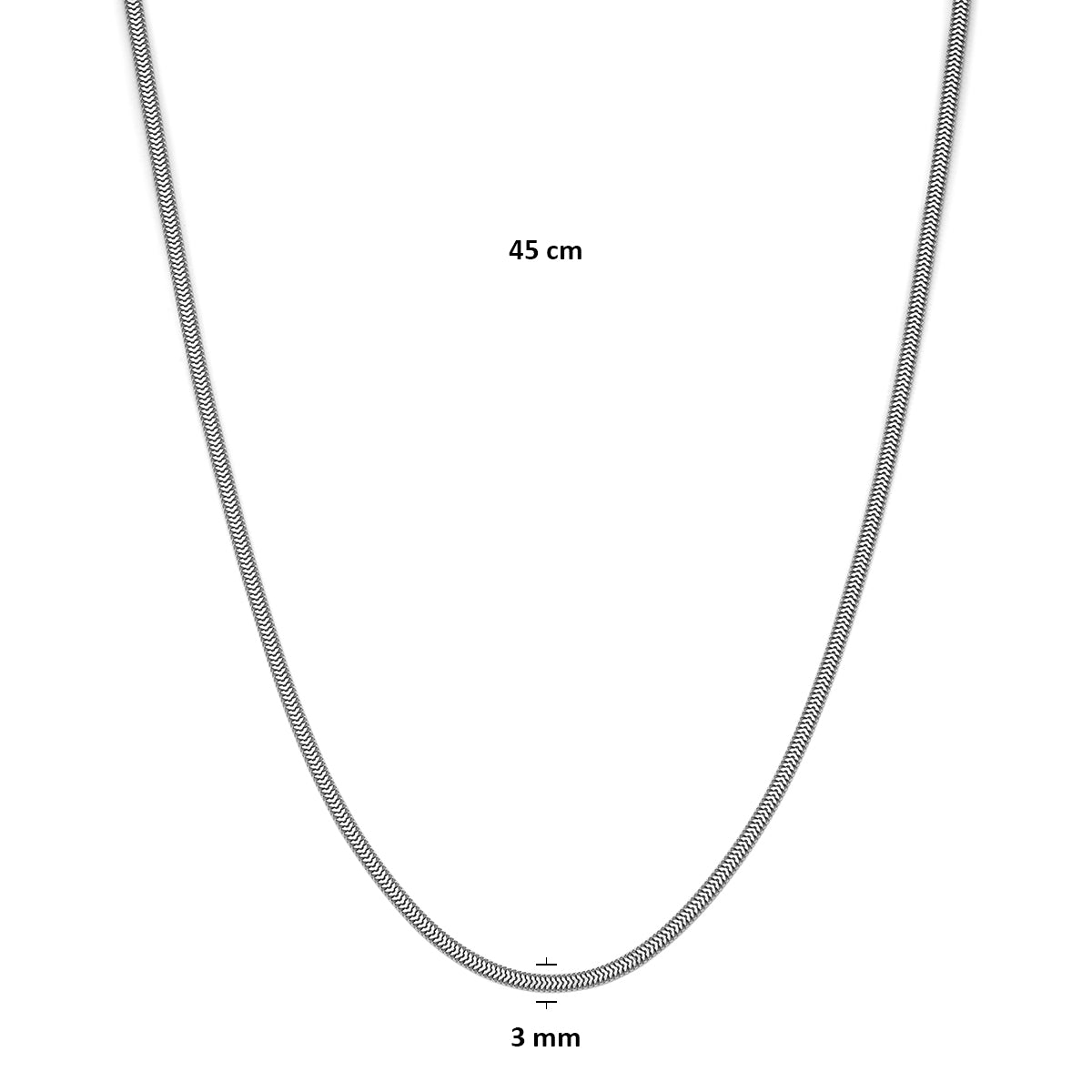 Collier slang plat (bol) 3 mm zilver gerhodineerd 45 cm