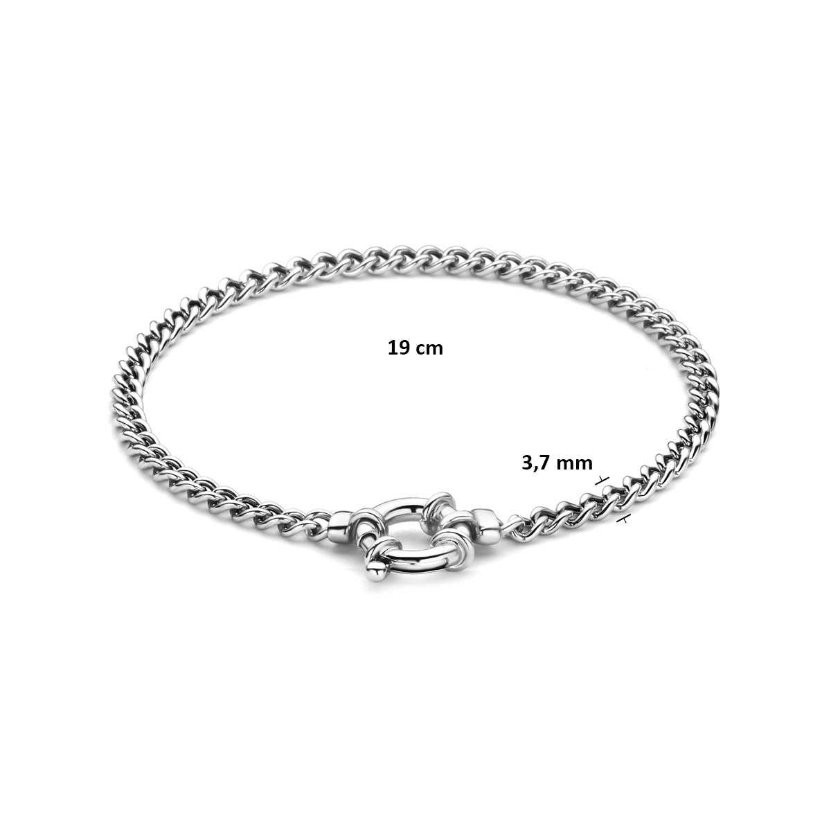 Armband groot veerslot 3,7 mm zilver gerhodineerd 19 cm