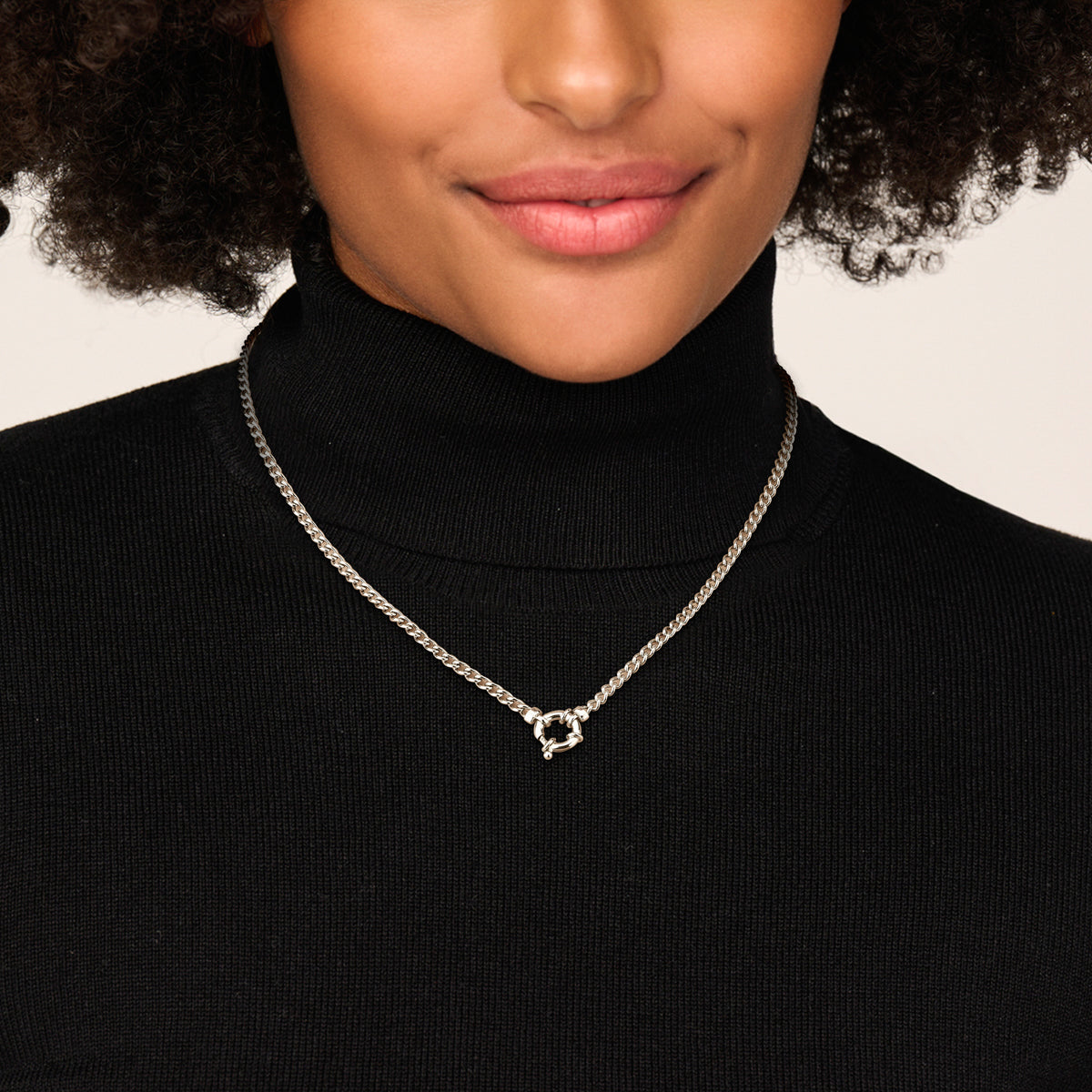 Collier groot veerslot 3,7 mm zilver gerhodineerd 45 cm