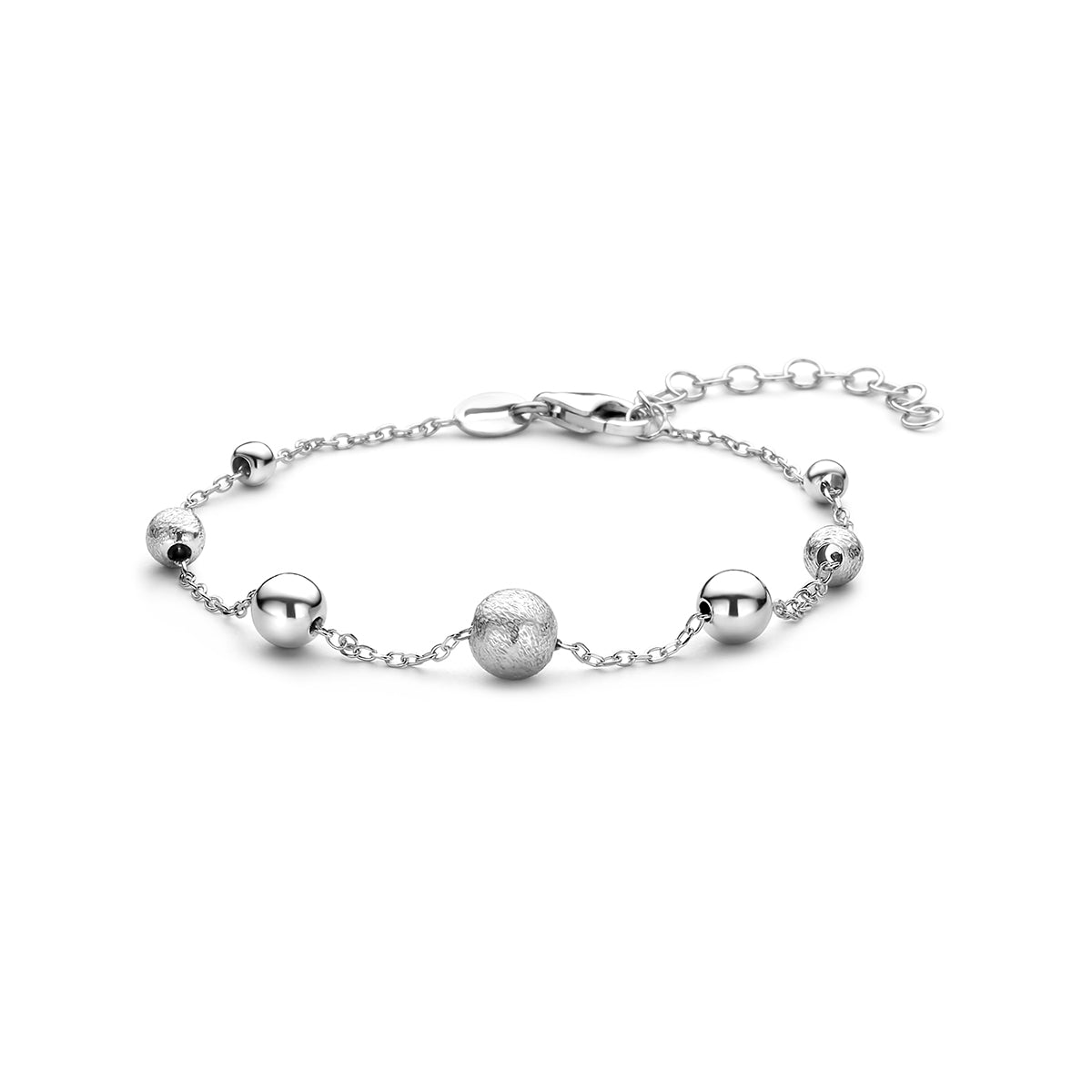 Armband bolletjes poli/mat zilver gerhodineerd 16 + 3 cm