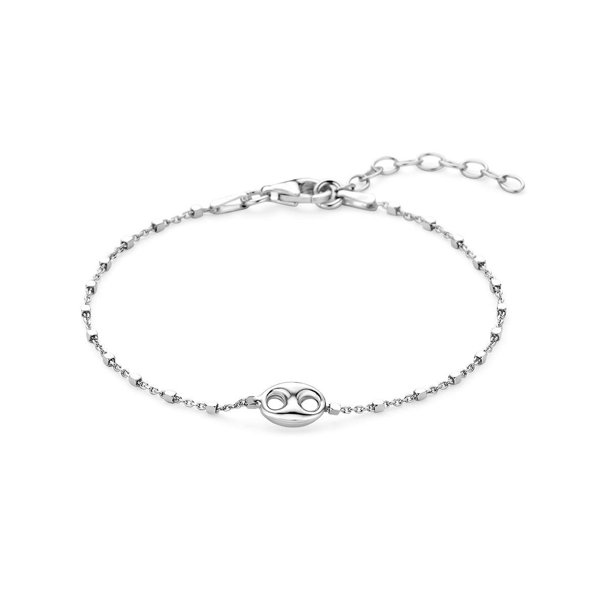 Armband koffieboon zilver gerhodineerd 16 + 3 cm