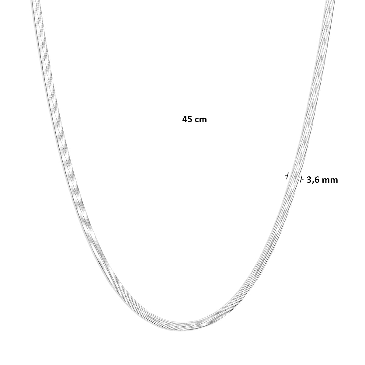 Collier slang plat 3,6 mm zilver gerhodineerd 45 cm
