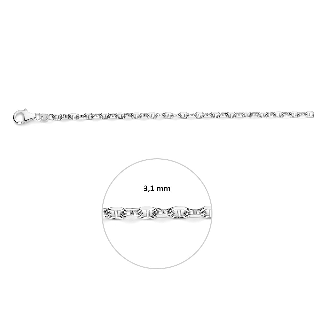 Ketting marine zilver gerhodineerd 3,1 mm