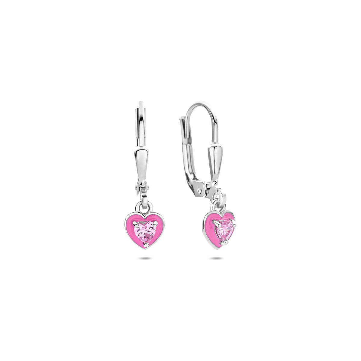 Fantasy Collection Oorhangers emaille hart brisur haak zirkonia zilver gerhodineerd 20 mm