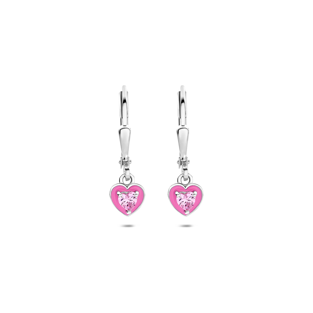 Fantasy Collection Oorhangers emaille hart brisur haak zirkonia zilver gerhodineerd 20 mm - afbeelding 3