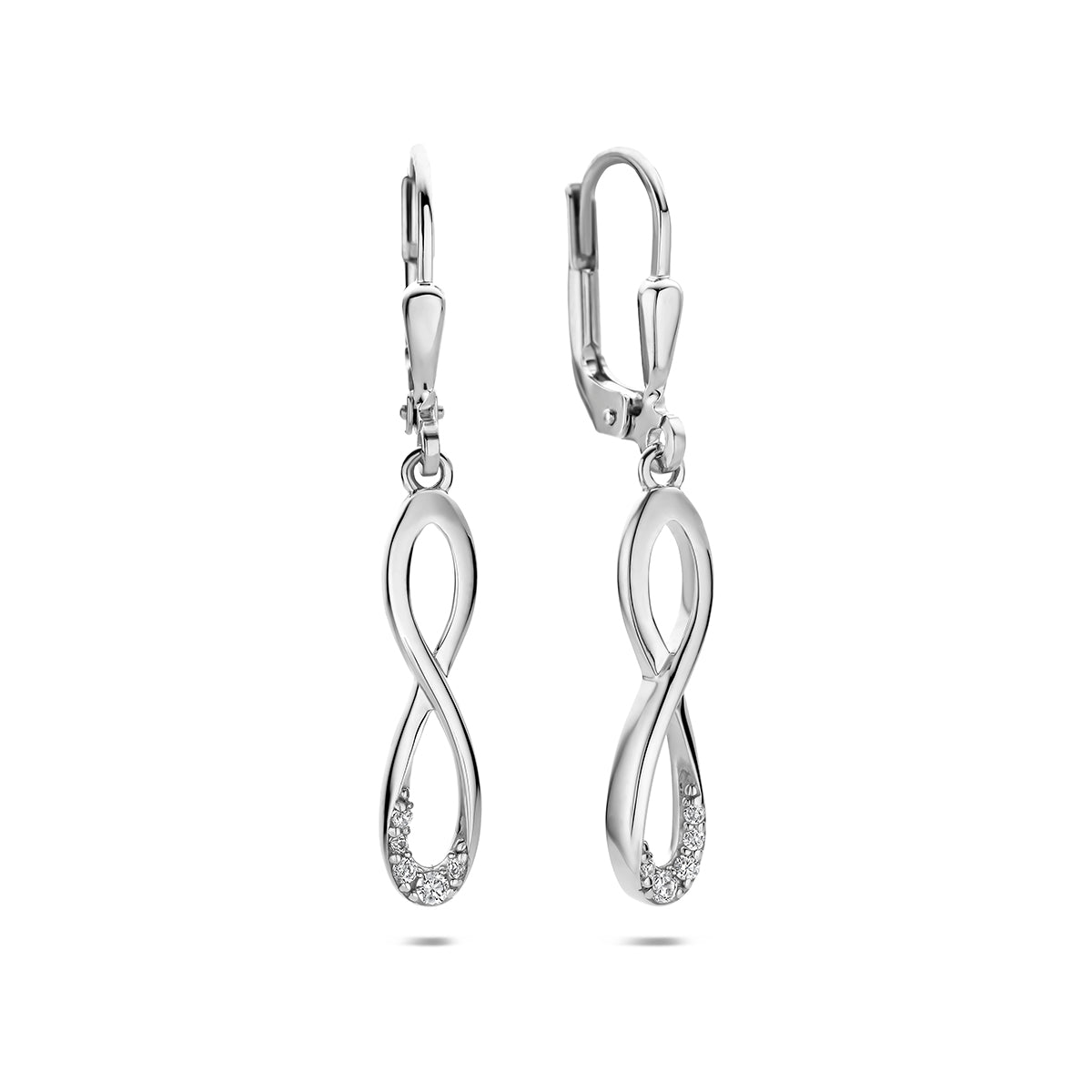 Fantasy Collection Oorhangers infinity zirkonia brisur haak zilver gerhodineerd 34,5 mm