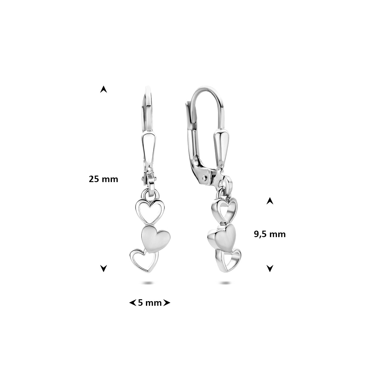 Fantasy Collection Oorhangers hartjes poli/mat brisur haak zilver gerhodineerd 25 mm - afbeelding 4