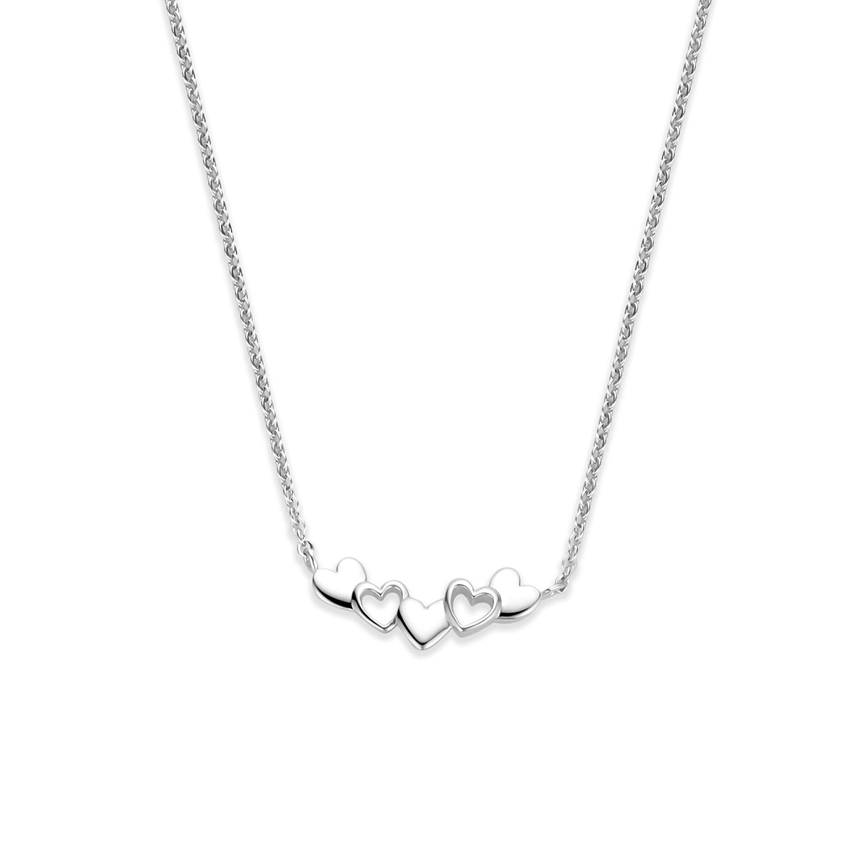 Fantasy Collection Collier hartjes poli/mat zilver gerhodineerd 41 - 43 - 45 cm