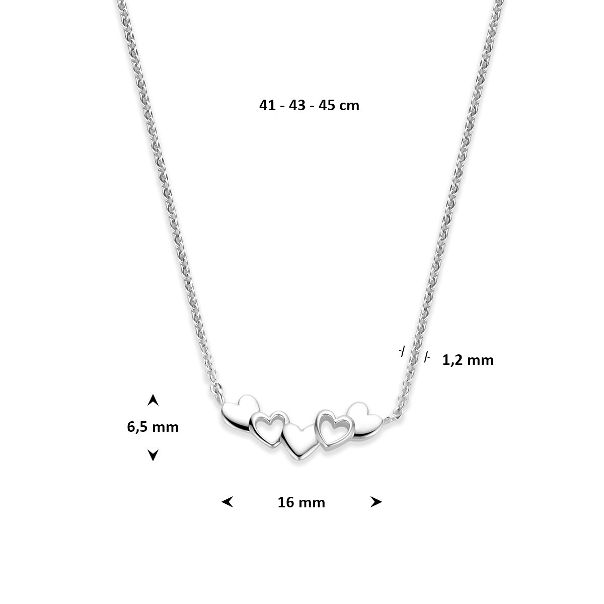Fantasy Collection Collier hartjes poli/mat zilver gerhodineerd 41 - 43 - 45 cm - afbeelding 4