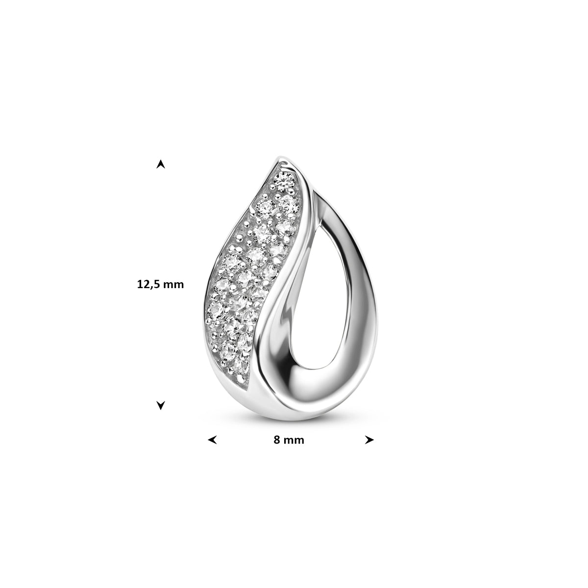 Hanger zirkonia zilver gerhodineerd 12,5 mm