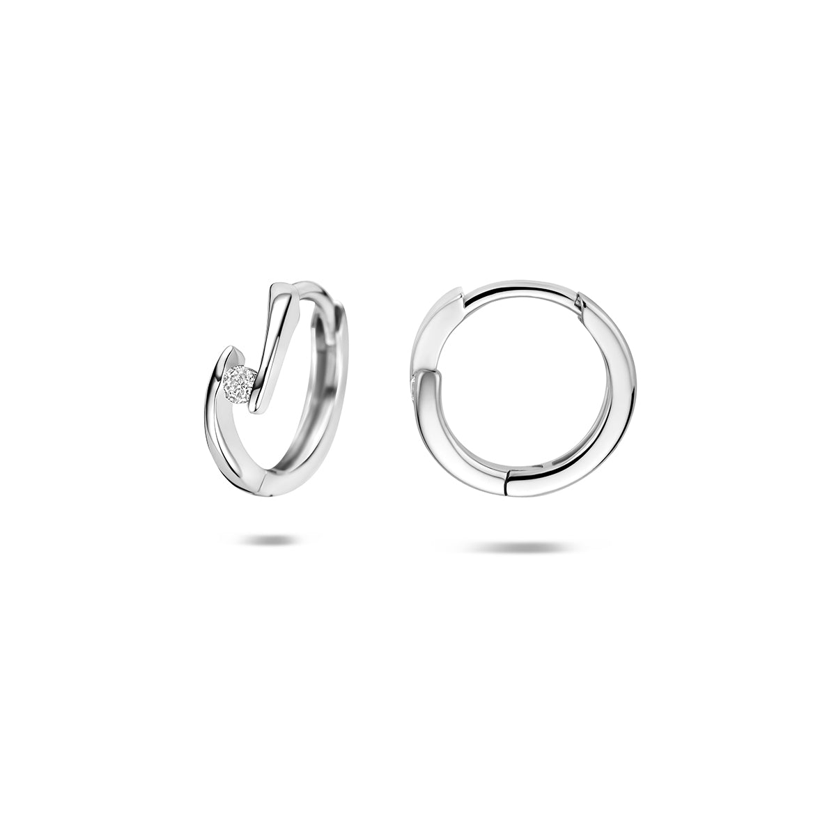 Klapoorringen zirkonia zilver gerhodineerd 12 mm wit