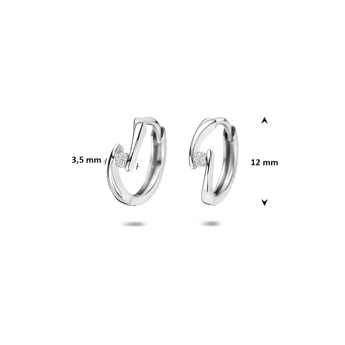 Klapoorringen zirkonia zilver gerhodineerd 12 mm wit