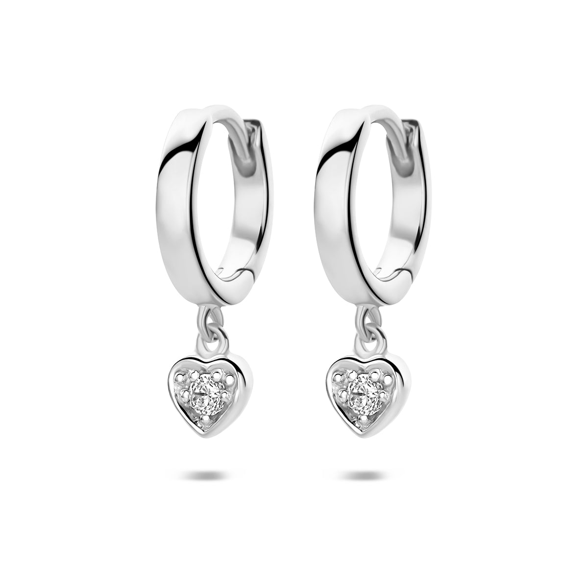 Oorringen hartje zirkonia zilver gerhodineerd 15 mm