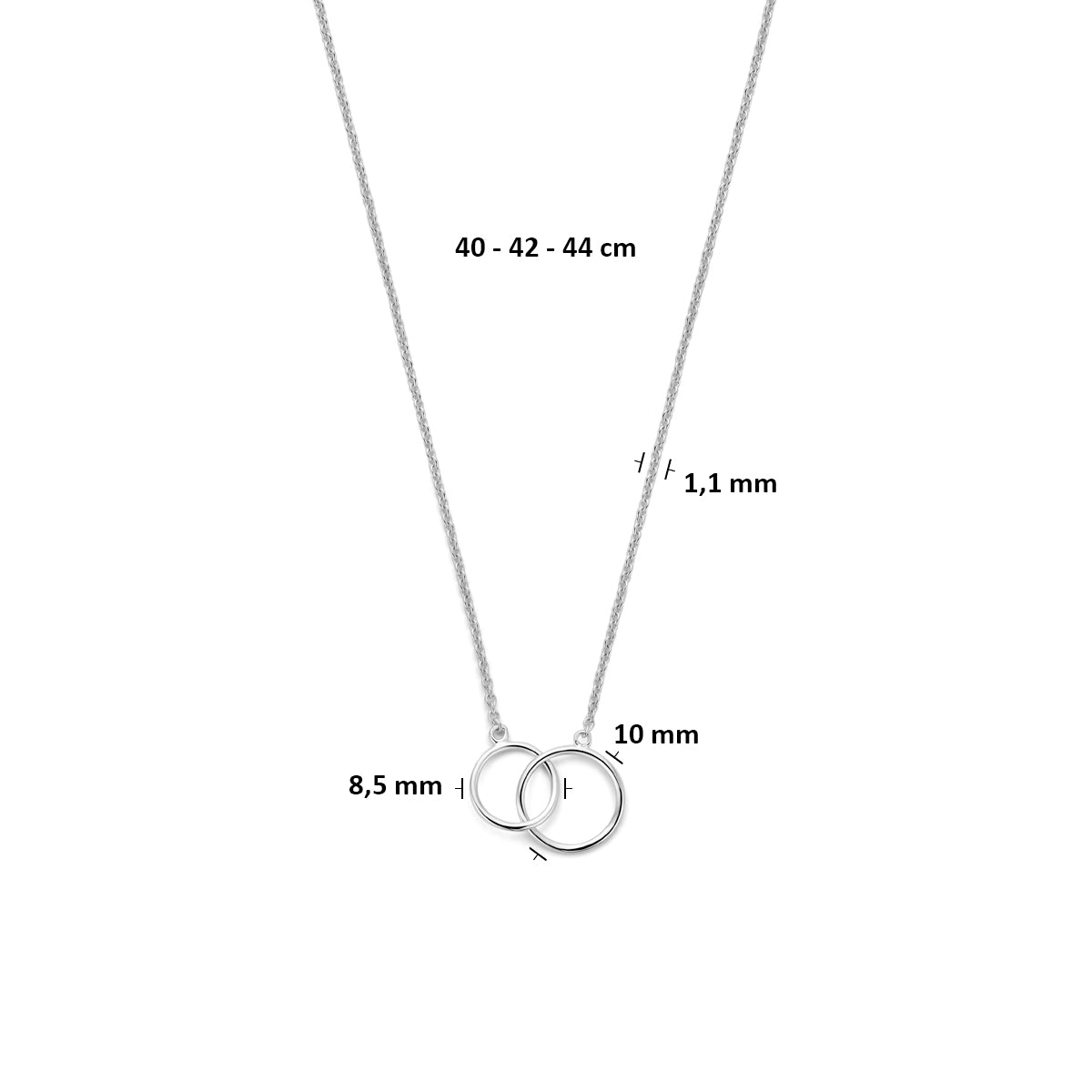 Collier rondjes zilver gerhodineerd 40 - 42 - 44 cm