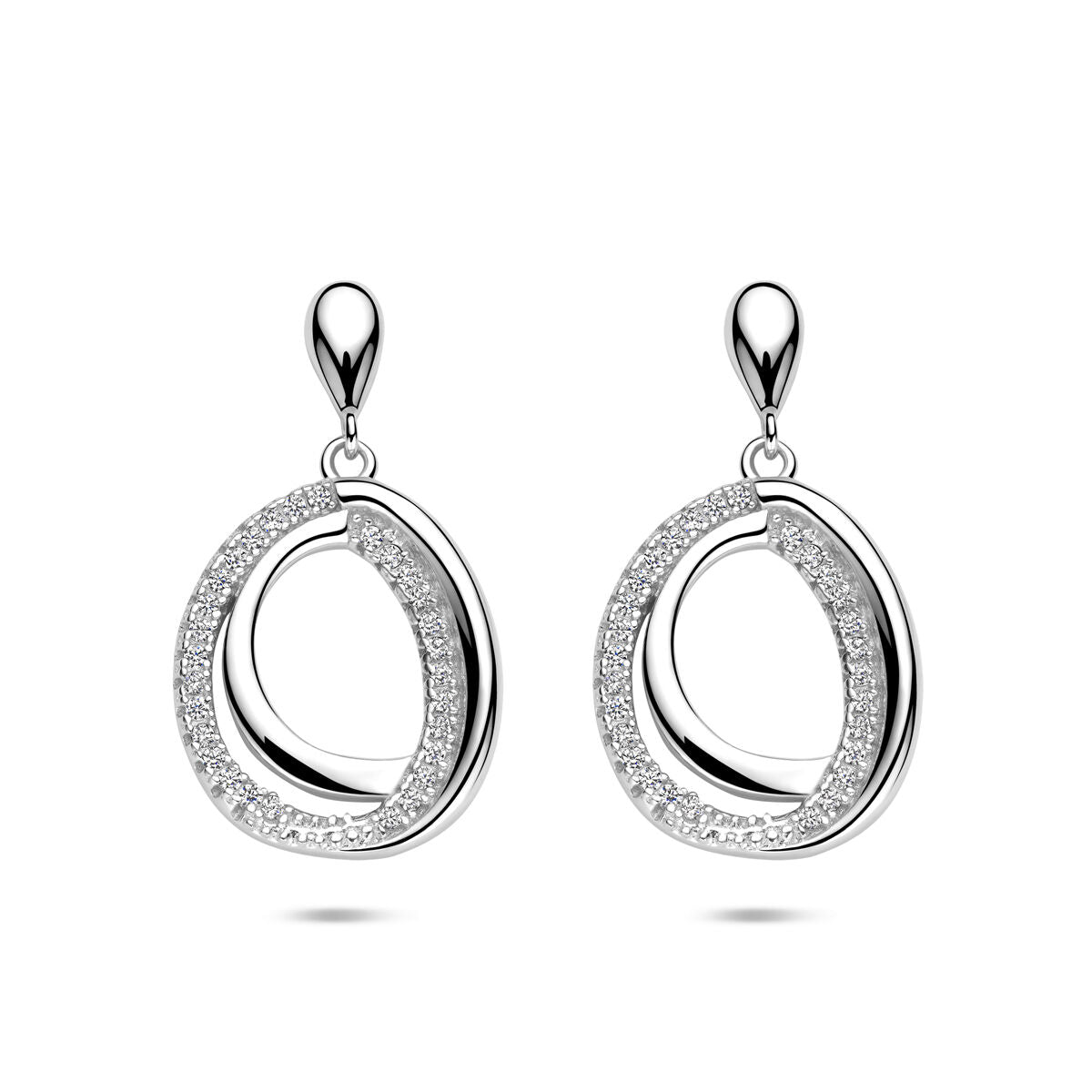 Zilveren gerhodineerde oorhangers zirkonia 25 mm - 1341331