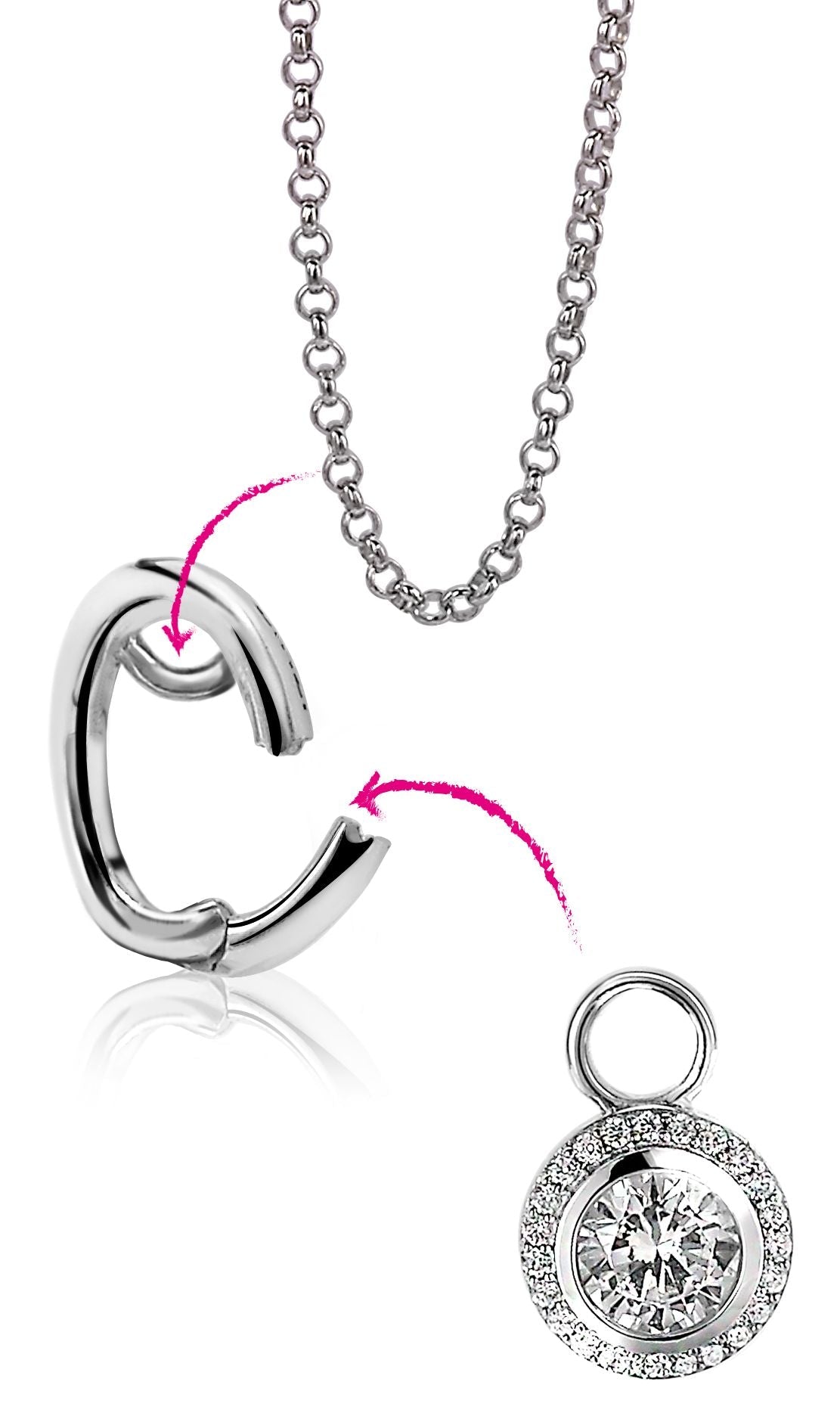 ZINZI Zilveren Hanger met Witte Zirkonia - ZIH2CH
