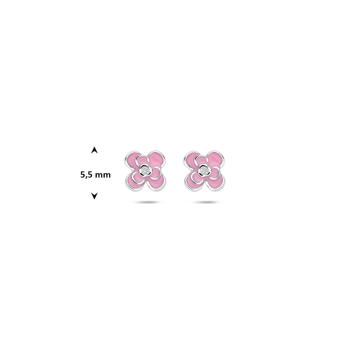 Fantasy Collection Oorbellen emaille bloem zirkonia 5,5 mm zilver