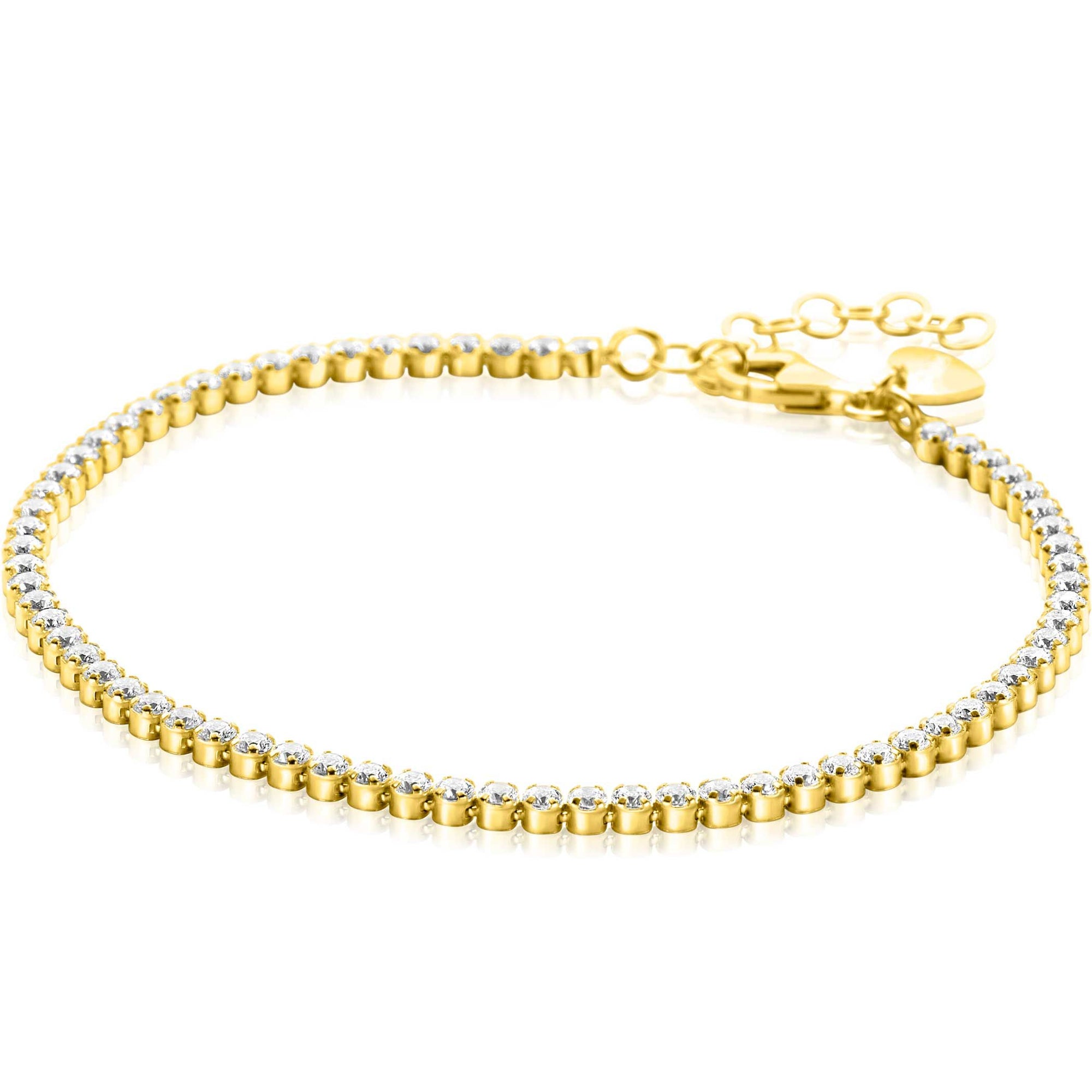 ZINZI gold plated zilveren tennis armband 2,5mm breed en bezet met witte zirkonia's in ronde kastzettingen 17-20cm ZIA2590Y - PansiteNederland.nl