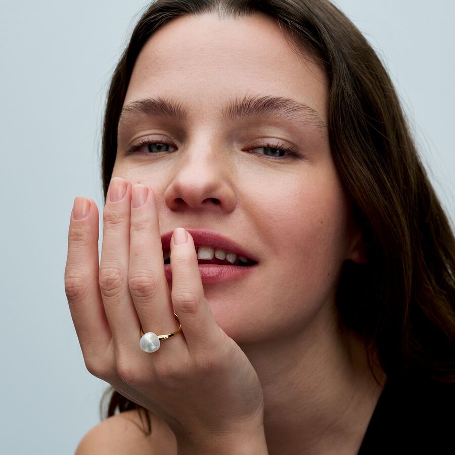 Pandora Barok Behandelde Gecultiveerde Zoetwaterparel Ring goudverguld - 163293C01