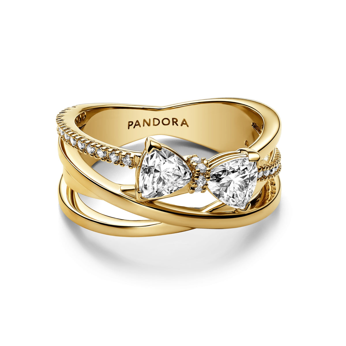 Pandora Sprankelende strik & vervlochten banden ring goudverguld 163511C01