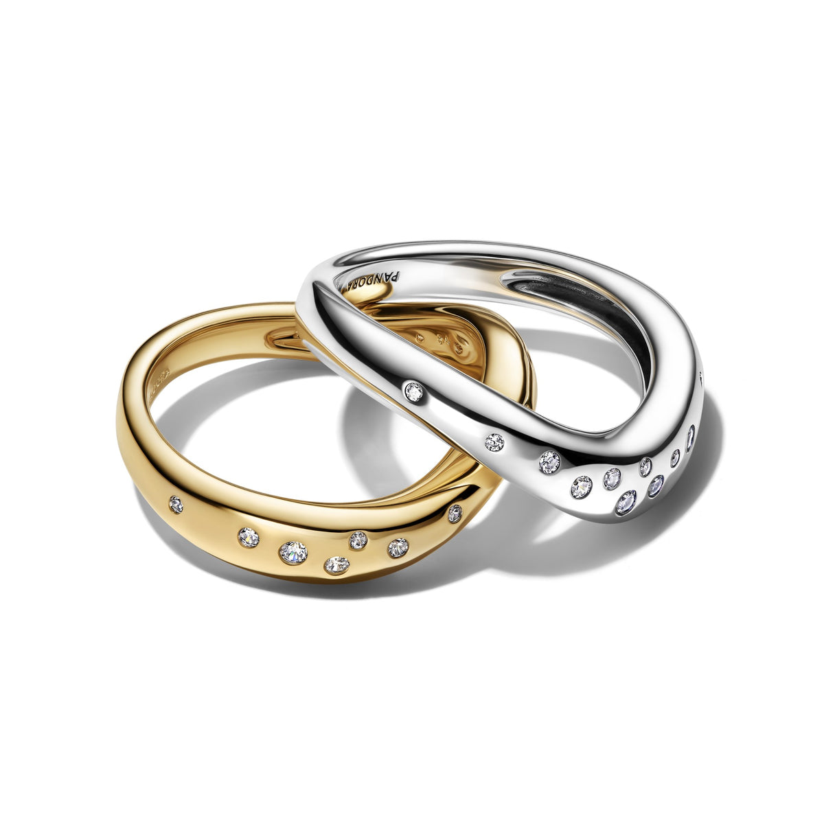 Pandora Organisch Gevormde Tweekleurige Stapelringen bicolor zilver en goudverguld 164674C01