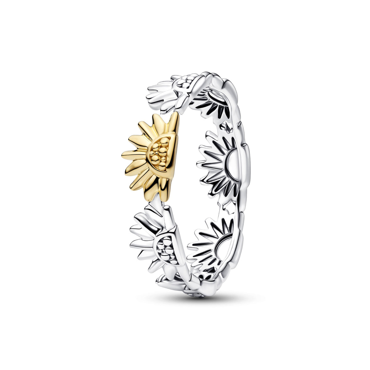 Pandora Zonnebloem Tweekleurige Band Ring bicolor zilver en goudverguld