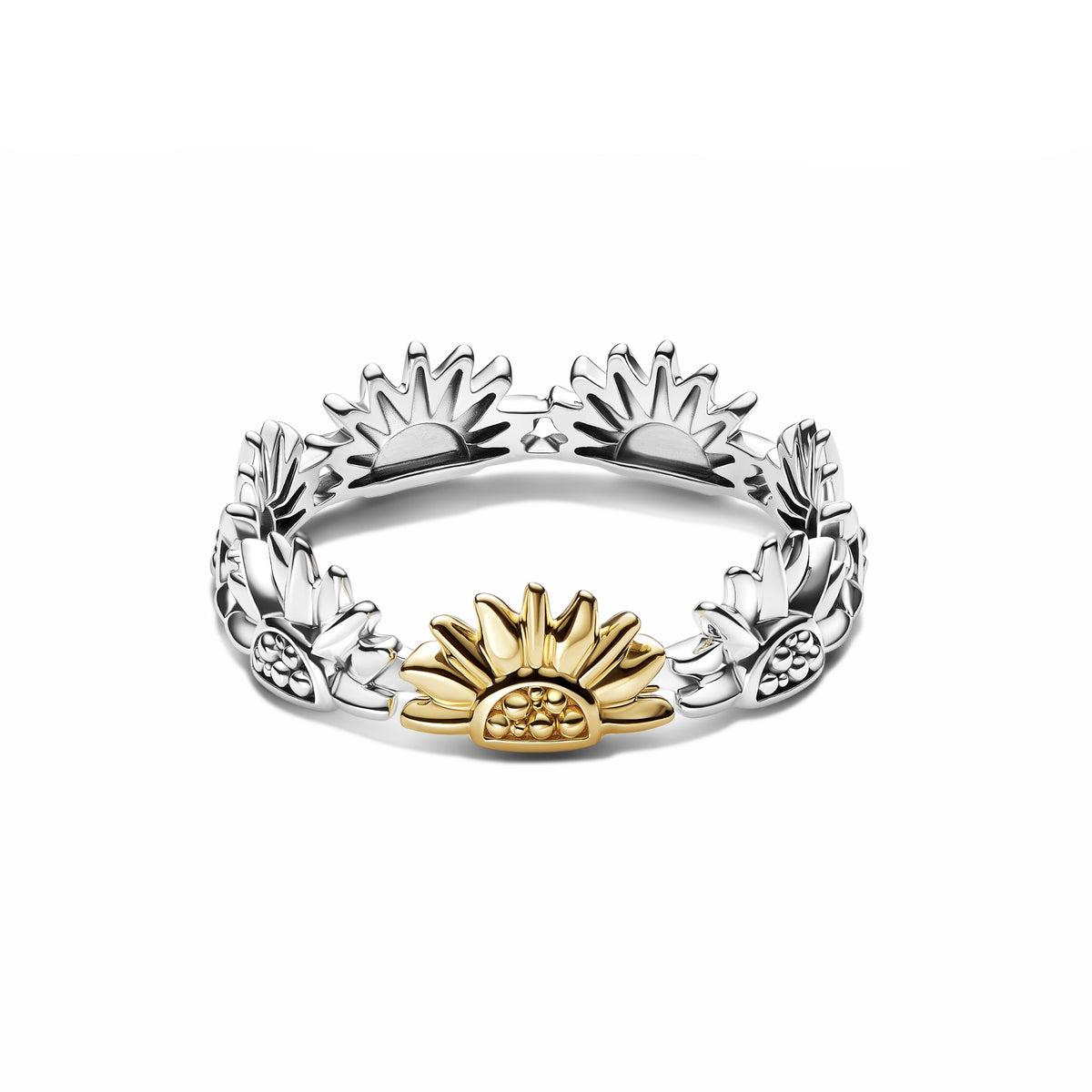 Pandora Zonnebloem Tweekleurige Band Ring bicolor zilver en goudverguld 164702C00