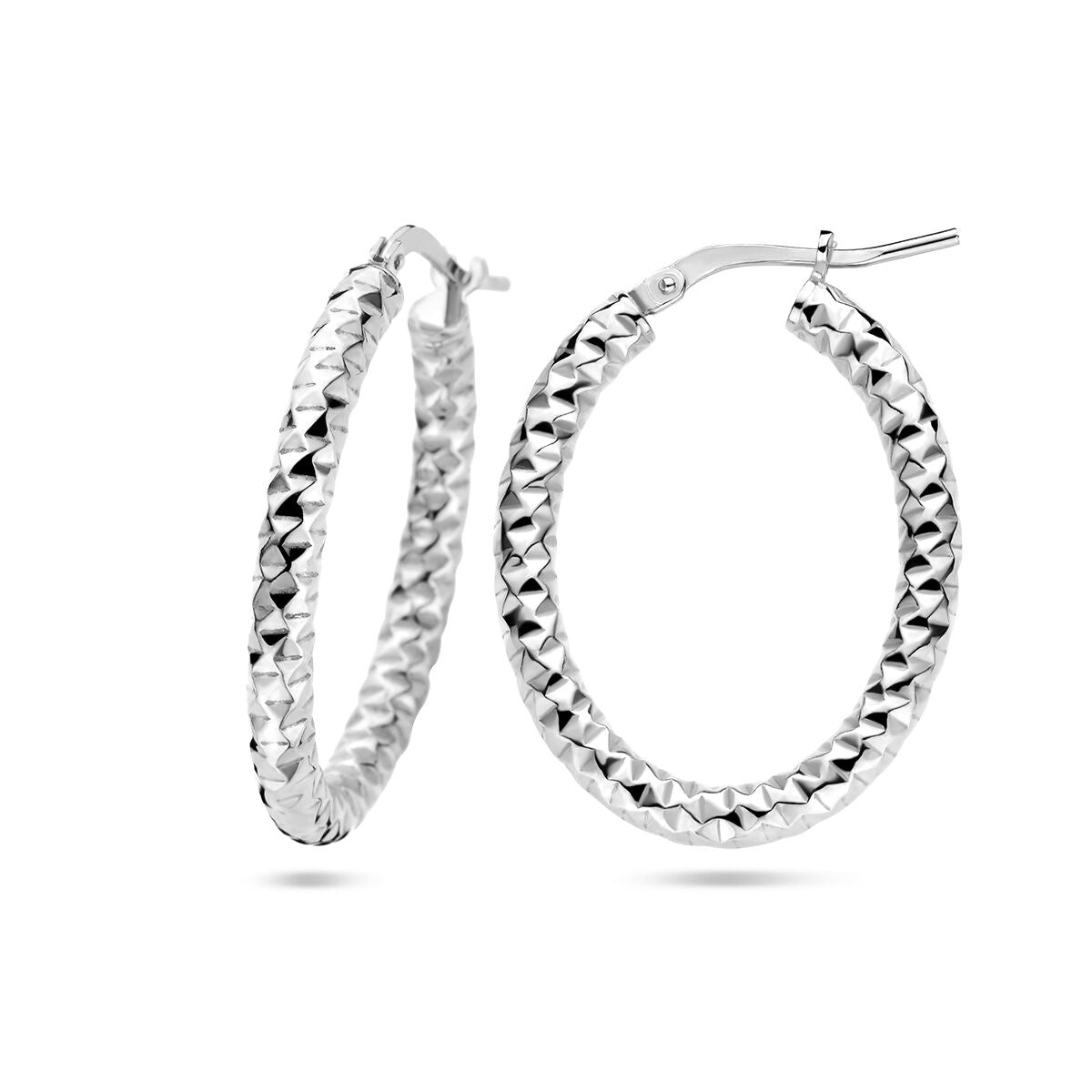 Fantasy Collection Oorbellen 3,0 mm ronde buis gediamanteerd zilver