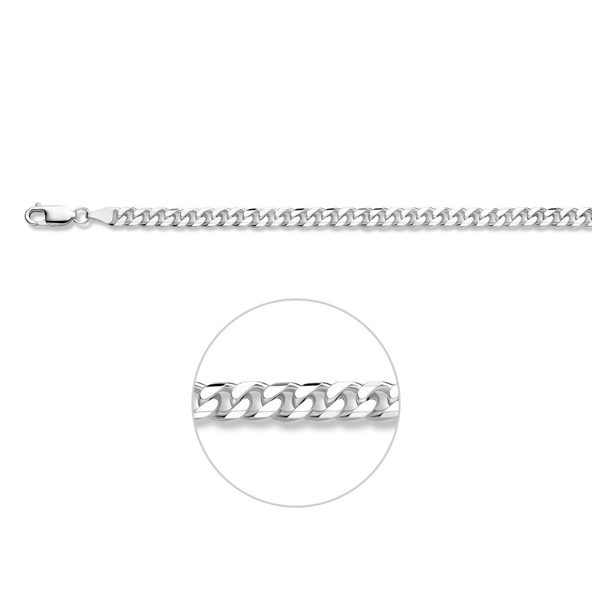 Armband gourmette 8 zijdes geslepen 5,0 mm 20 cm zilver gerhodineerd