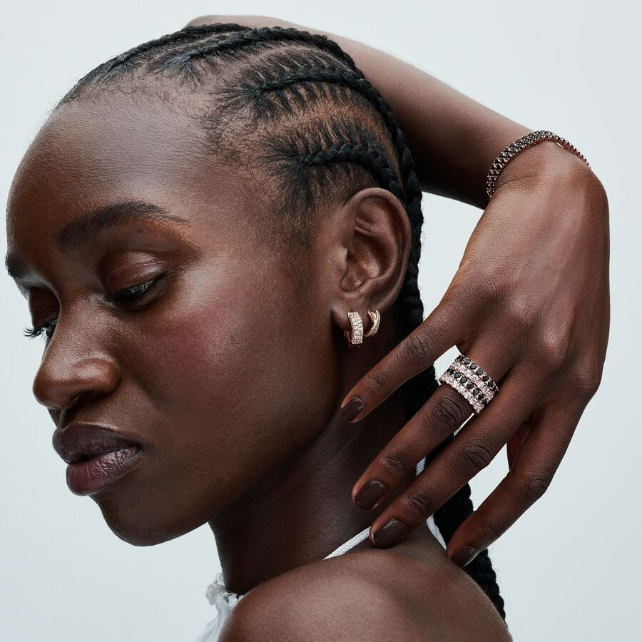 Pandora 14k Rosé Goud Vergulde Ring met Zwarte Kristal 180050C02 - PansiteNederland.nl