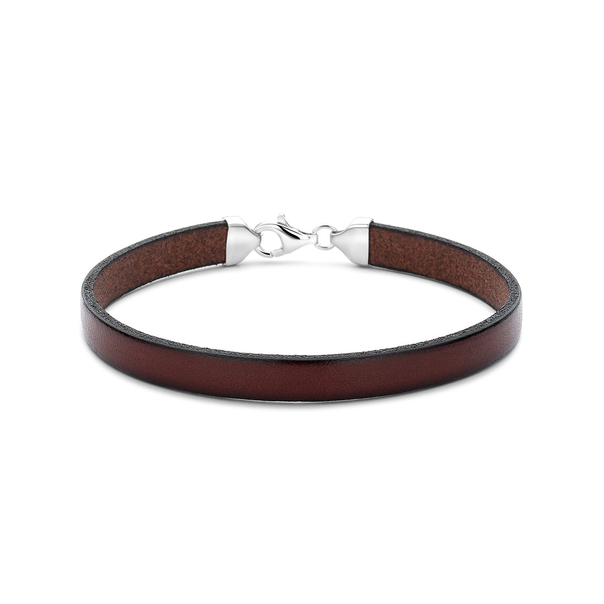 Armband bruin leer 7 mm zilver gerhodineerd 21 cm