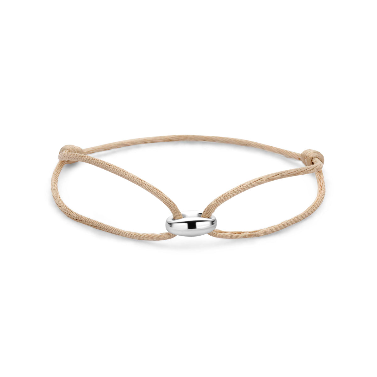 Armband koffieboon beige satijn zilver gerhodineerd 13 - 26 cm