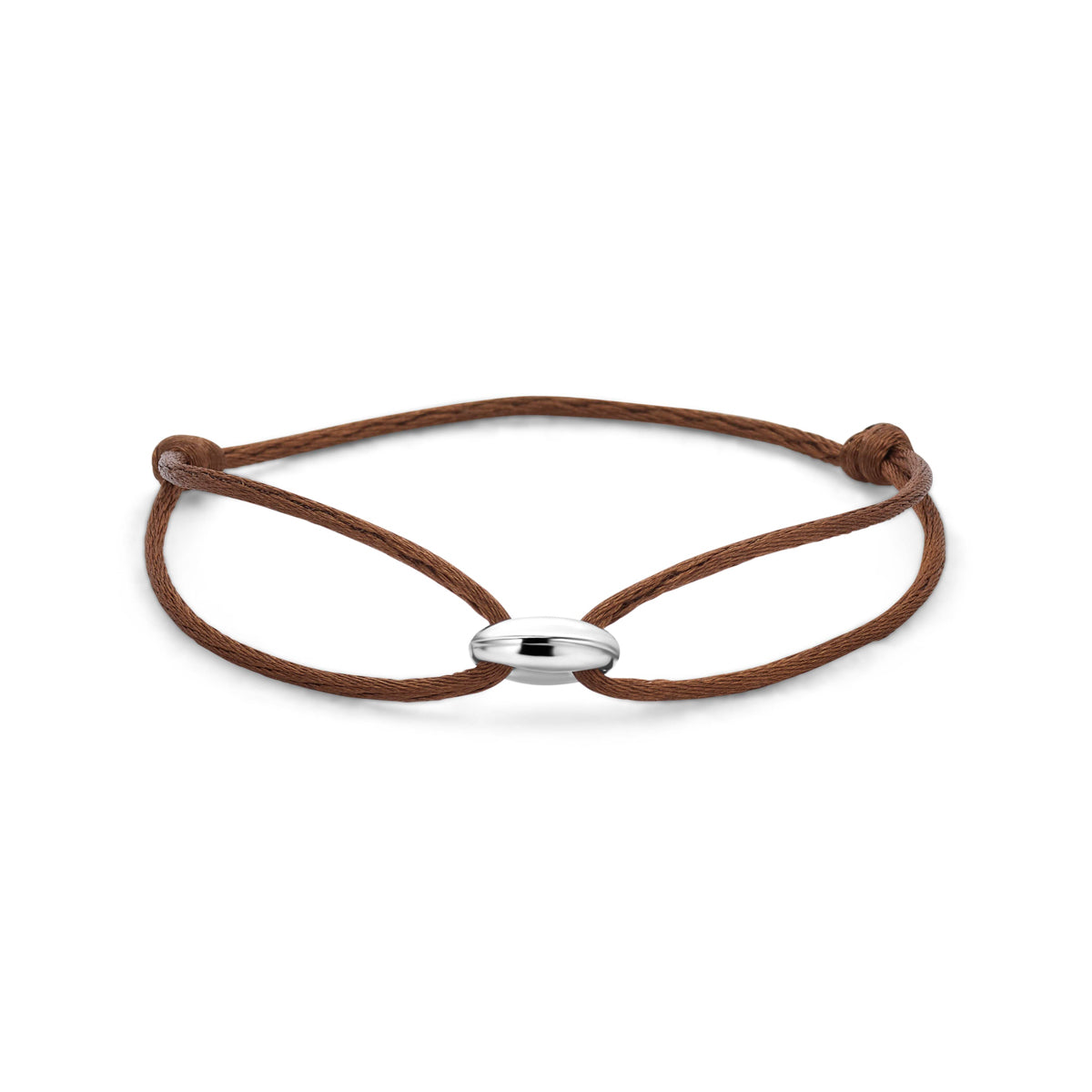 Armband koffieboon satijn bruin zilver gerhodineerd 13 - 26 cm