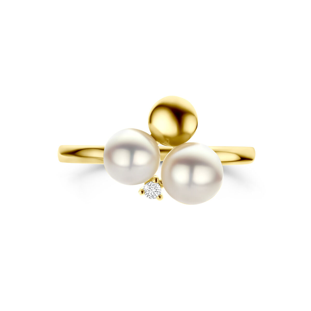 Fantasy Collection Ring parels en diamant 0.02ct h si 14K geelgoud
