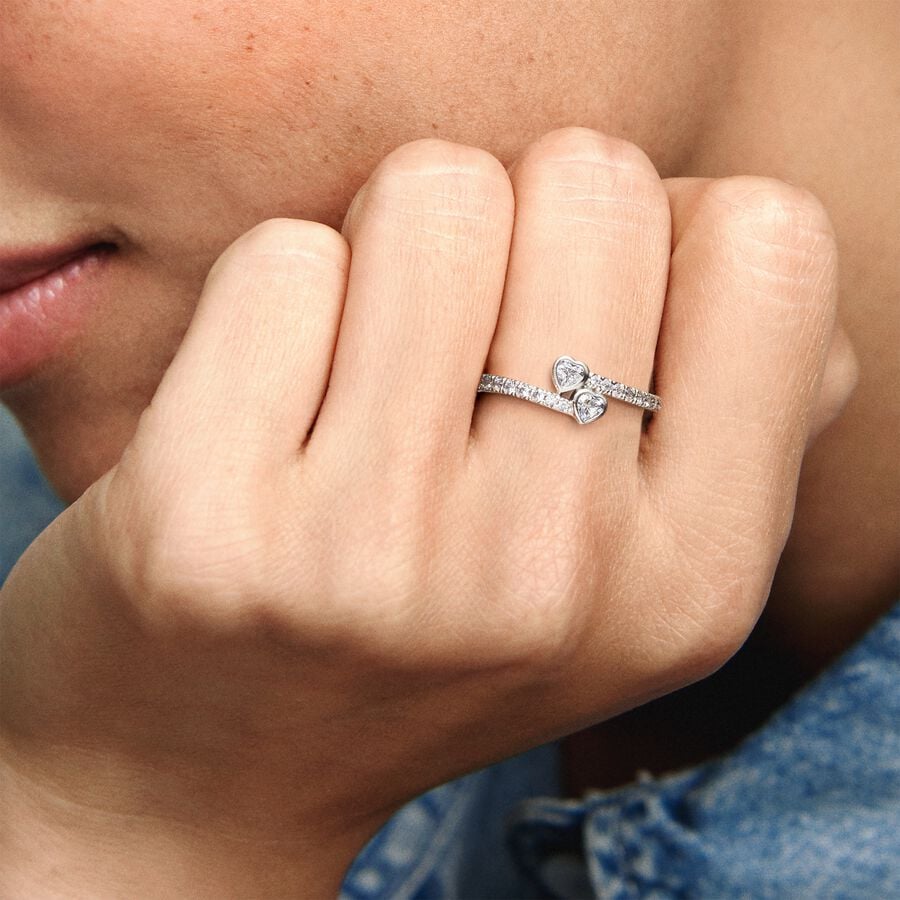 Pandora Two Sparkling Hearts Ring zilver - 191023CZ