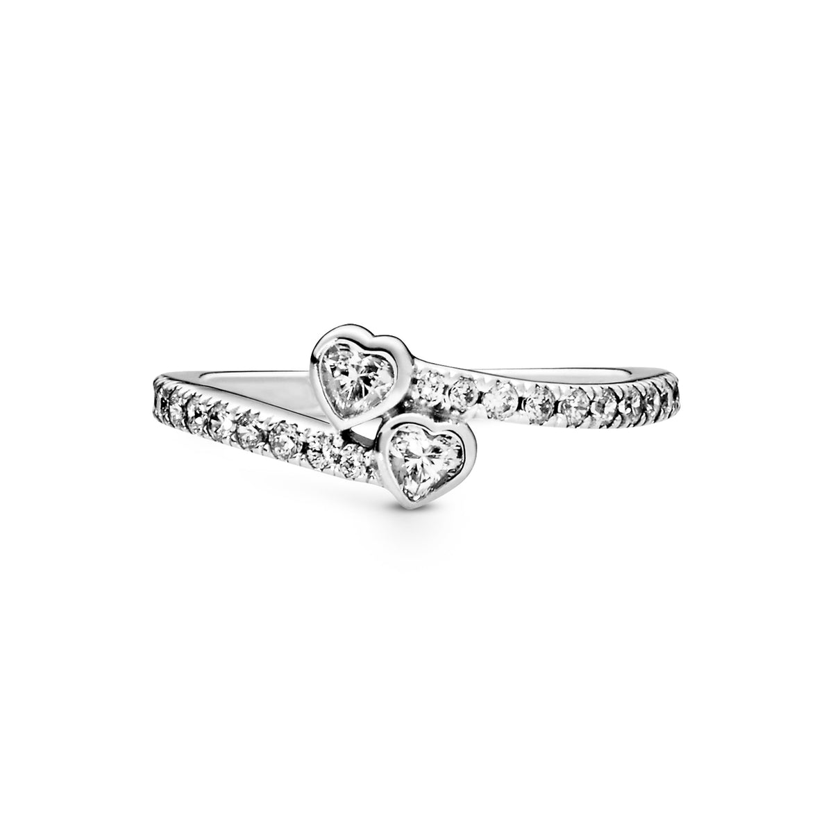 Pandora Two Sparkling Hearts Ring zilver 191023CZ